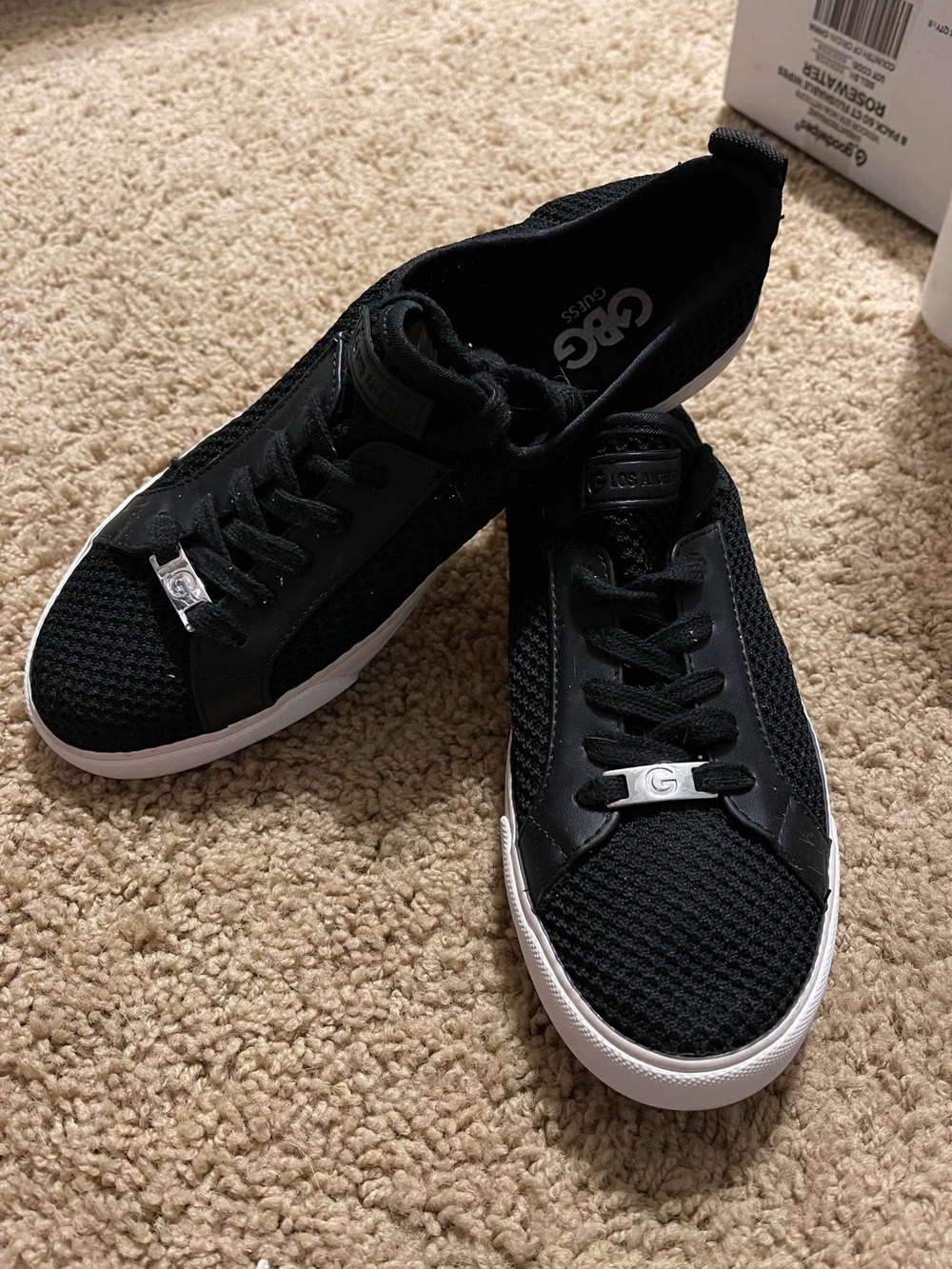 Guess Black Knit Low-Top Sneakers with White Sole
